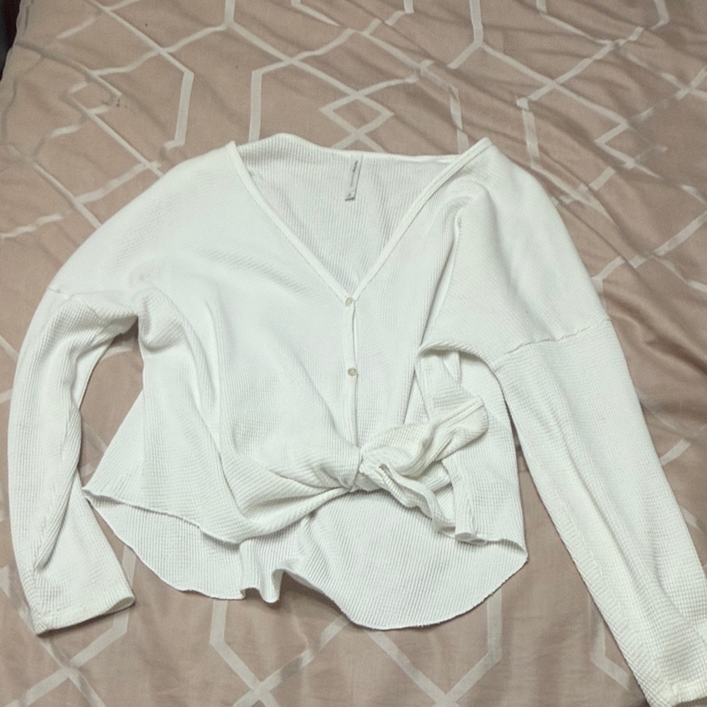 Wilfred waffle Women's White V-Neck Buttoned Top